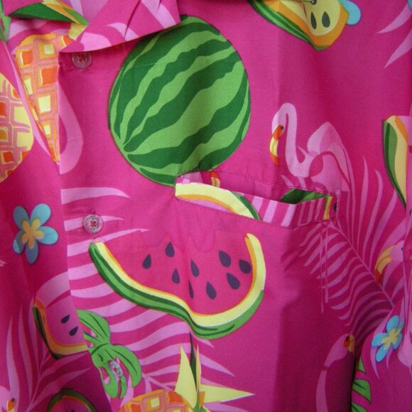 King Kameha NWOT  2XL Pink Flamingo, Watermelon & Floral Men's Hawaiian Shirt - Picture 4 of 6
